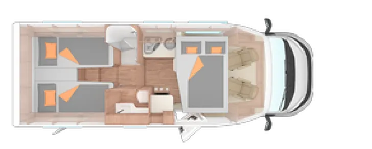 Grundriss Nacht Weinsberg CaraSuite 700 ME - Einzelbetten & Hubbett