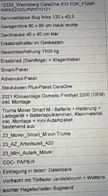 Fahrzeugbild Weinsberg CaraOne 500 FDK inkl. Mover & Klima #11