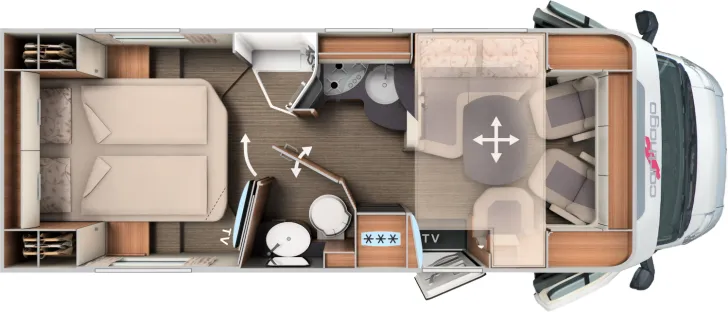 Grundriss Tag Carthago C1-tourer T 148 RB-QB „K“ lightweight 3.5 t Modell 2026 Fiat Ducato