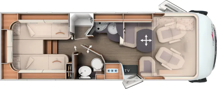 Grundriss Tag Carthago C2-tourer I 147 RB-LE „K“ lightweight 3.5t