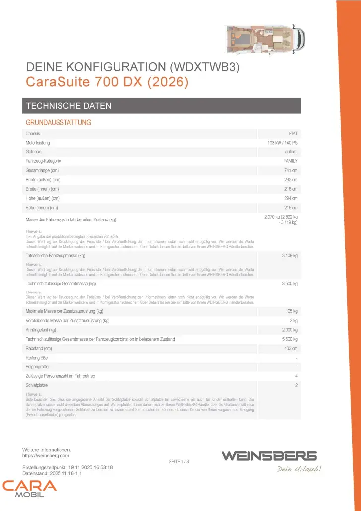 Fahrzeugbild Weinsberg CaraSuite 700 DX Im Zulauf #3
